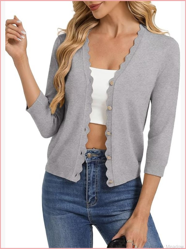 3/4 Sleeve V Neck Button Down Lightweight Cardigan Sweater Open Front Dressy